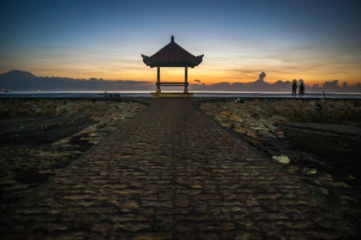 An arbor in Bali during sunset