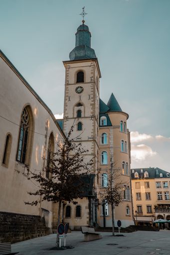 A vertical shot of St. Michael's Church, the oldest church in Luxembourg City