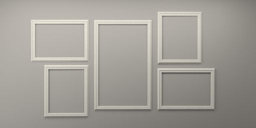 An empty wall with blank picture frames
