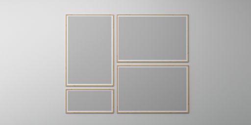 An empty wall with blank picture frames