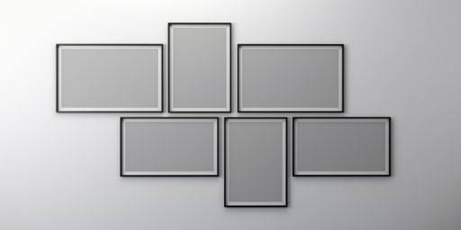 An empty wall with blank picture frames