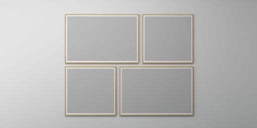 An empty wall with blank picture frames