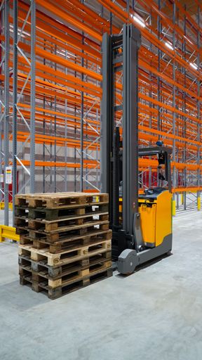 Forklift with pallets in a logistics warehouse in Germany