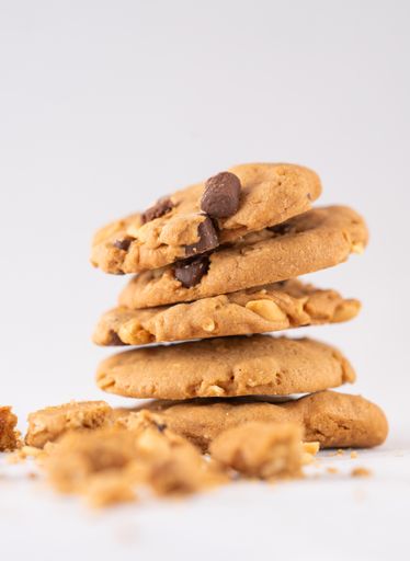 A closeup shot of cookies with chocolate chips