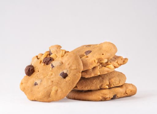 A closeup shot of cookies with chocolate chips