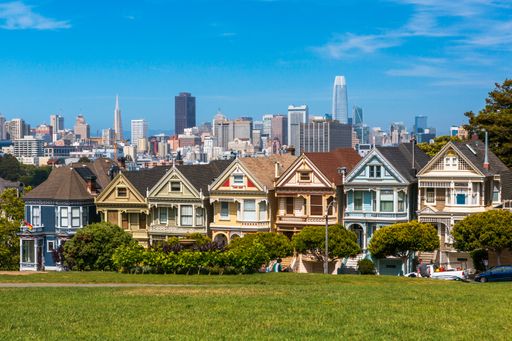 The Painted Ladies of San Francisco in the daylight in California, USA