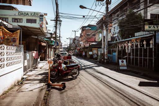 A number of motorbikes on streets of Chiang Mai in Thailand, Asia