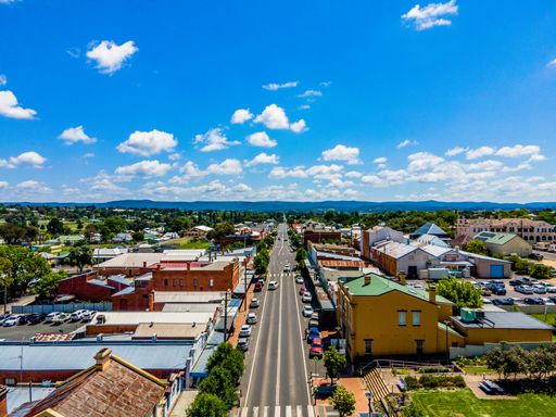 An aerial view of the Tenterfield, Australia on a sunny day