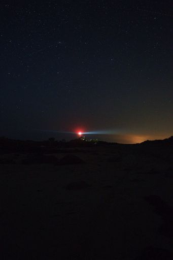 The mesmerizing view of the lighthouse under the starry night sky