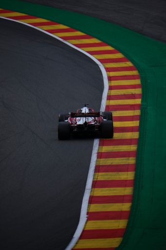 A vertical shot of the Formula 1 car at Circuit de Spa-Francorchamps. Stavelot, Belgium.