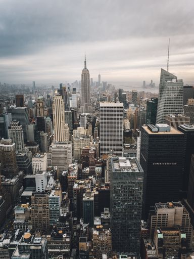 Aerial view of New York's famous high-rise building seen from above