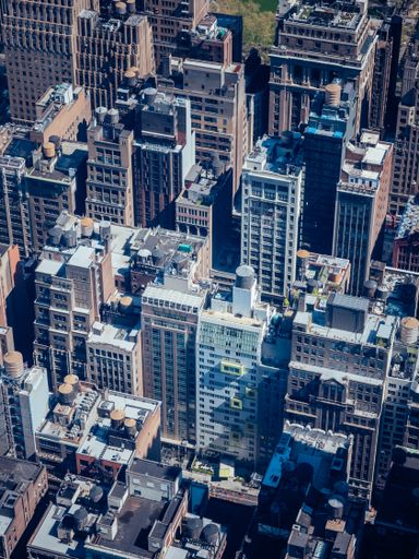 Aerial view of New York's famous high-rise building seen from above