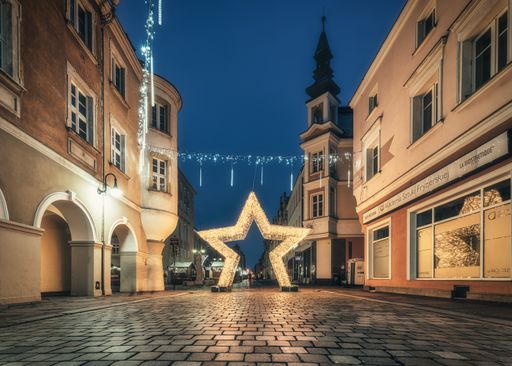 A picture of Christmas illuminations on the streets of Opole