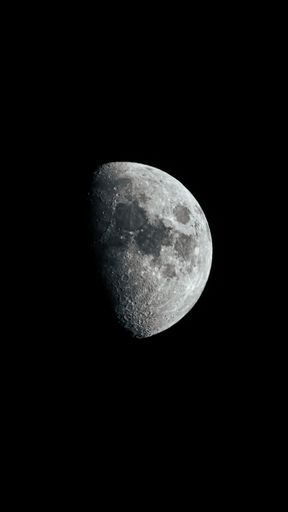 A vertical shot of part of the moon on a black background