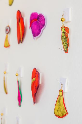A vertical shot of items on display at exhibitor stand at hand-made design fair in Johannesburg, South Africa