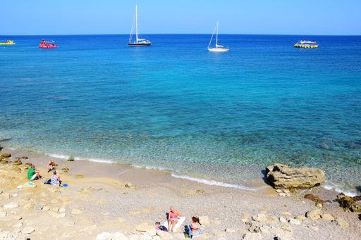 View of the sea and coastline n Rhodes town the main city of Rhodes Island in Greece