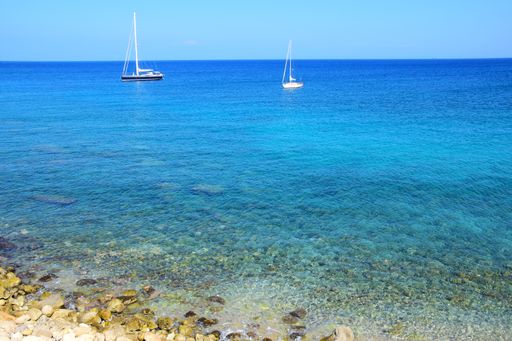 View of the sea and coastline n Rhodes town the main city of Rhodes Island in Greece