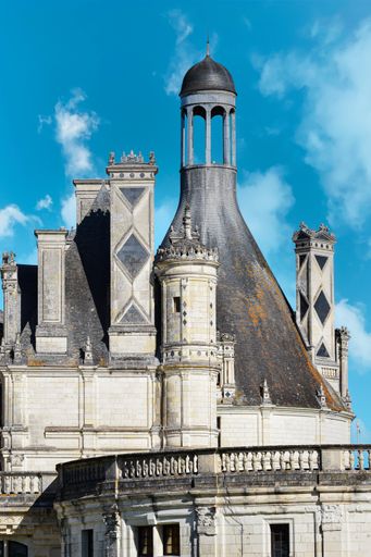 A photo of ceilings and chimneys of the 16th century Renaissance castle of Chambord, France