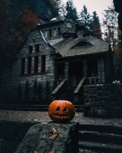 A vertical shot of a pumpkin on a building background in Czechia