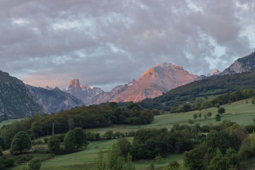 The Naranjo de Bulnes at sunrise viewed from Picos de Europa National Park in Asturias, Spain