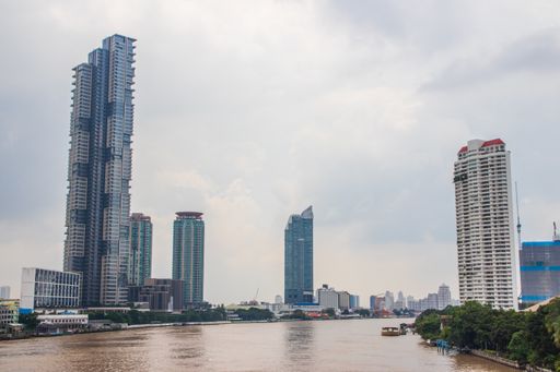 The Cityscape, the Chao Phraya River, and Skyscrapers in Bangkok Thailand  Southeast Asia