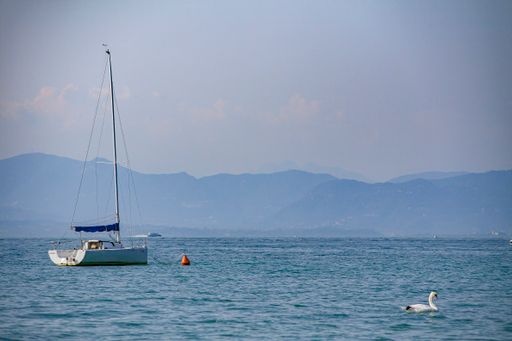 Panorama of Garda Lake in Lazise in Italy during summer