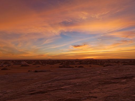 Amazing view of the sunset in the White Desert in Egypt