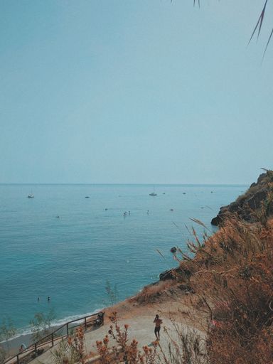The peaceful waters of the beach under the blue sky