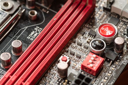 Detail of Ram memory dimm in a motherboard inside a pc