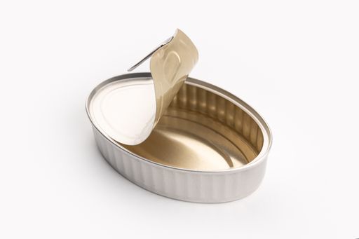 An open food tin can isolated on a white background