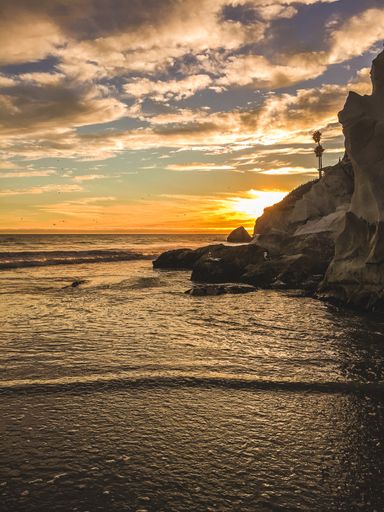 A vertical shot of the beautiful sunset above the sea.