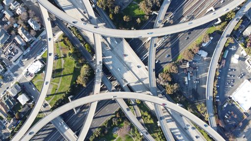 A beautiful aerial shot of the  MacArthur Maze, Oakland CA, USA