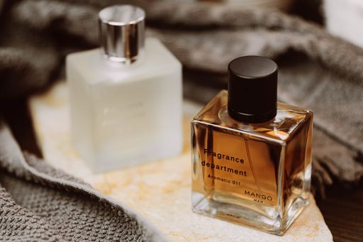A closeup shot of luxurious glass perfume bottles