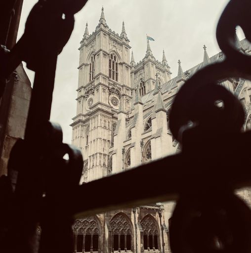 A low angle shot of Westminster Abbey from decorative grille, London