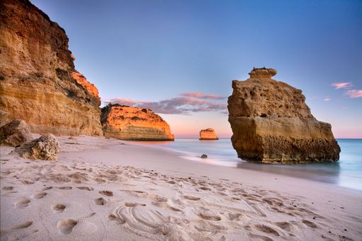 A sandy and rocky beach in Algarve, Portugal