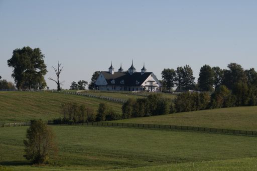 A view of the historic Manchester farm barn on a sunny day in Lexington Kentucky