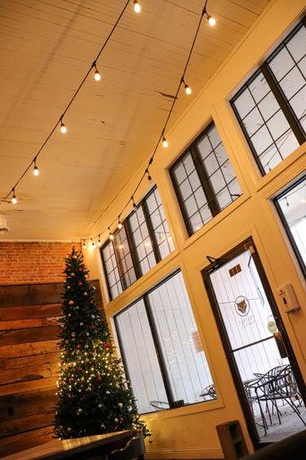 A vertical shot of a Christmas tree with light decorations in a room