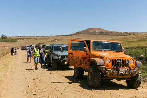 Harrismith, South Africa - October 3, 2015: Jeep owners club on location in Drakensberg Mountains