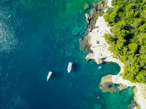 An aerial shot of a beautiful sea on a sunny day in summer