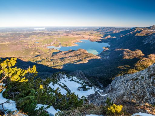 Bavarian panoramic top view to the Walchensee and the Kochelsee with the surrounding mountains
