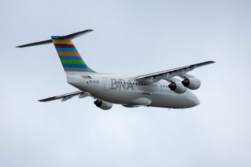A beautiful shot of the airplane BRA flight taking off at Sturup MMX airport in Malmo, Sweden