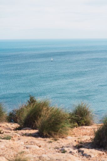A vertical shot of the oast of the sea at Santa Pola, Spain