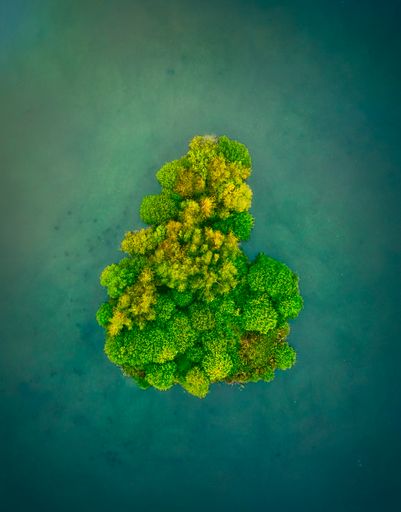 A top view shot of a small island on the sea