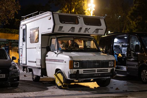 Old second generation Ford Transit van camperized and immobilized with a stocks