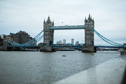 The view of the Tower Bridge on a cloudy day in London