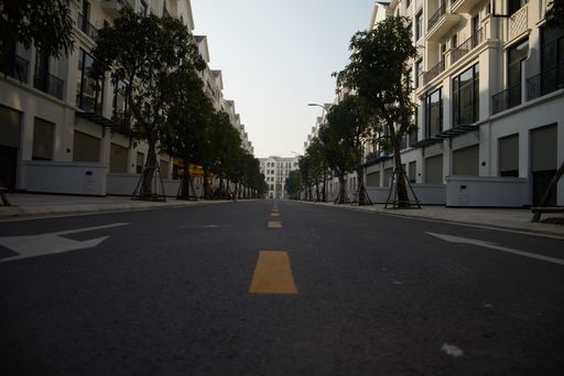 A road through the Vinhomes Central Park in Ho Chi Minh City, Vietnam