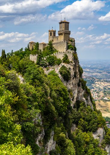 Scenic panoramic view at Republic of San Marino and the Guaita tower
