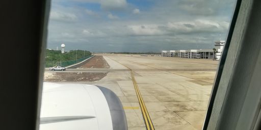 Detail of Cancun airport seen from the airplane window