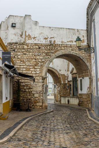 The old buildings of Faro during a rainy day in Portugal