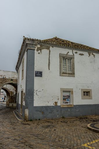 The old buildings of Faro center during a rainy day in Portugal